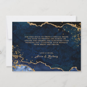 Cartão De Agradecimento Casamento Dourado de poeira de agitação azul Obr