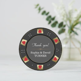 Cartão De Agradecimento Casamento Dourado de Poker em Vegas Elegante