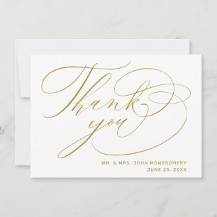 Cartão De Agradecimento Casamento Dourado de Script Moderno Elegante Branc