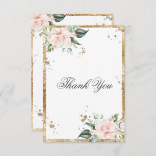 Cartão De Agradecimento Casamento Dourado de Script Rosa Floral Elegante