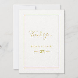 Cartão De Agradecimento Casamento Dourado e branco minimalista
