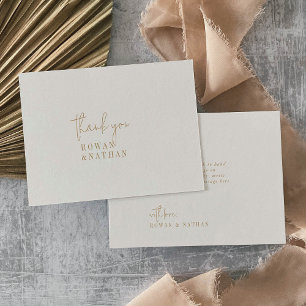 Cartão De Agradecimento Casamento Dourado e  com o Chic Vintage