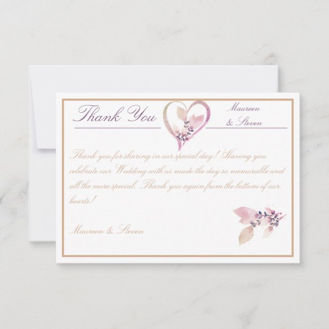 Cartão De Agradecimento Casamento Dourado e Elegante Floral (Frente)