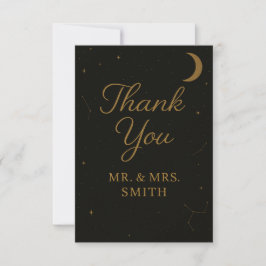 Cartão De Agradecimento Casamento Dourado e negro celestial