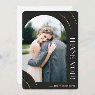 Cartão De Agradecimento Casamento Dourado e negro elegante