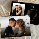 Cartão De Agradecimento Casamento Dourado e negro elegante | Aves<br><div class="desc">Este na moda, elegante obrigado de casamento, sua placa lisa apresenta um modelo de foto de sangria de cheio na frente, junto com simples leitura de tipografia, "Amor e Obrigados" em folha de ouro falsa. Uma camada escura de gradiente em direção à parte inferior permite que o texto se destaque...</div>