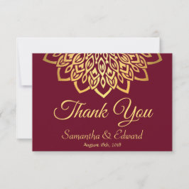 Cartão De Agradecimento Casamento Dourado Elegante Burgundy