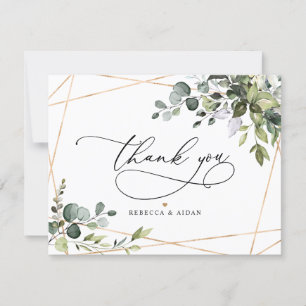 Cartão De Agradecimento Casamento Dourado Elegante Eucalyptus Greenery