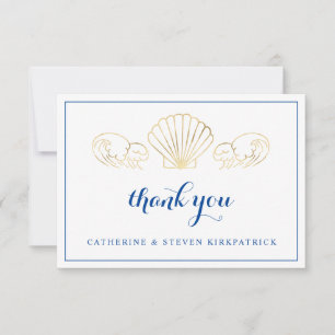 Cartão De Agradecimento Casamento Dourado Elegante Seashell Beach Obrigado