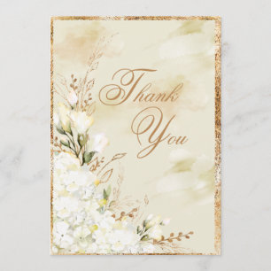 Cartão De Agradecimento Casamento Dourado Floral Branco Elegante Hydrangea