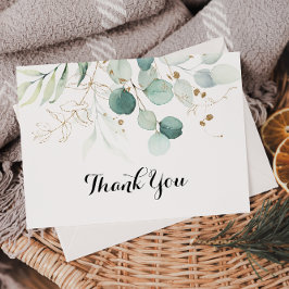 Cartão De Agradecimento Casamento Dourado Floral Floral Rustic Eucalyptus