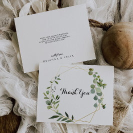 Cartão De Agradecimento Casamento Dourado geométrico das Folhas Verdes Tro