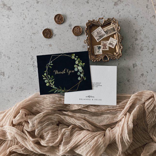 Cartão De Agradecimento Casamento Dourado Geométrico Eucalyptus Flat Verde (Criador carregado)