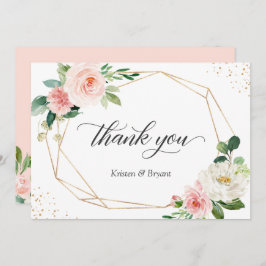 Cartão De Agradecimento Casamento Dourado Geométrico Moderno Blush Floral