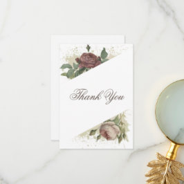 Cartão De Agradecimento Casamento Dourado Rustic Floral Modern Burgundy Ma