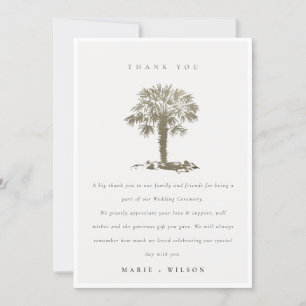 Cartão De Agradecimento Casamento Dourado Rustic Tropical Beach Palm Tree