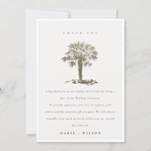 Cartão De Agradecimento Casamento Dourado Rustic Tropical Beach Palm Tree 