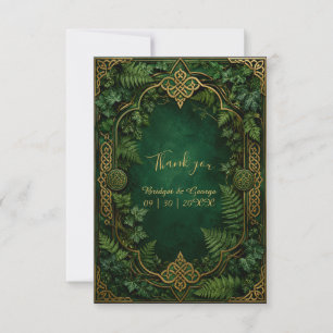 Cartão De Agradecimento Casamento Dourado Verde Esmeralda Celta Medieval