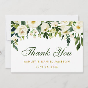 Cartão De Agradecimento Casamento Dourado Verde Floral de Watercolor Obrig