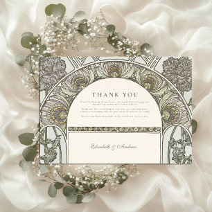 Cartão De Agradecimento Casamento Dusty Sage Art Nouveau