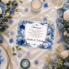 Cartão De Agradecimento Casamento Elegância Azul de Inverno Encantado