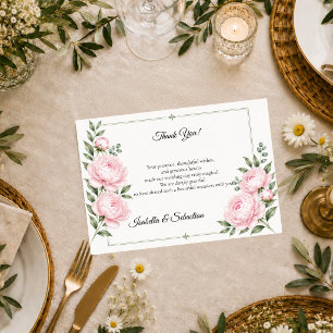 Cartão De Agradecimento Casamento Elegância Peônia Rosa Romântico