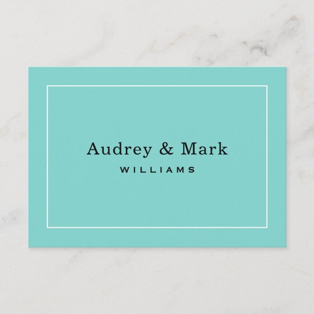 Cartão De Agradecimento Casamento Elegante Aqua Blue e Black Monograma (Frente)