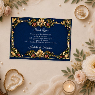Cartão De Agradecimento Casamento Elegante Art Déco com Pavão
