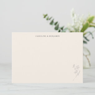Cartão De Agradecimento Casamento Elegante Arte Floral Ecru Minimalista