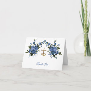 Cartão De Agradecimento Casamento Elegante Azul Floral Religioso Obrigado 