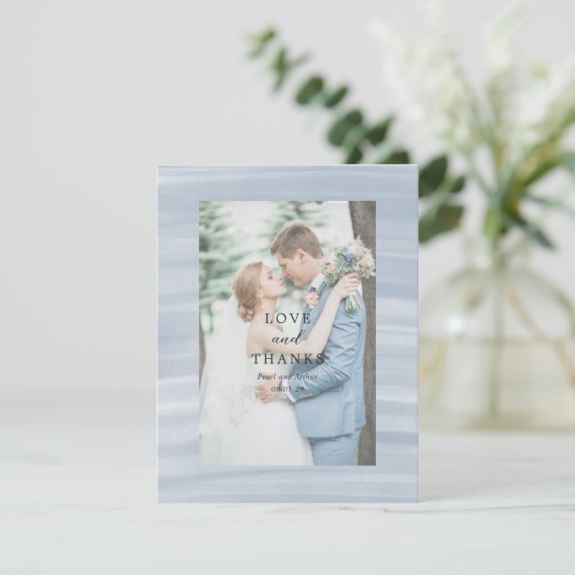 Cartão De Agradecimento Casamento Elegante Azul-Muted Chic Costeiro (Em pé/Frente)