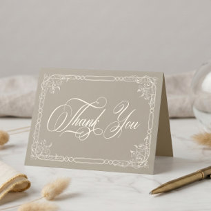 Cartão De Agradecimento Casamento Elegante Barroco Vintage Bege Marfim
