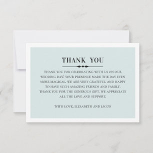 Cartão De Agradecimento Casamento elegante clássico. Cinzas simples e azul