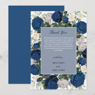 Cartão De Agradecimento Casamento Elegante com Floral Azul Moderno em Aqua