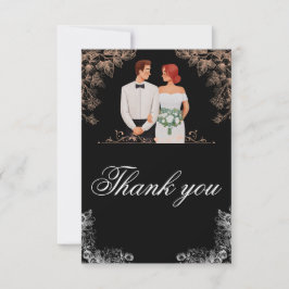 Cartão De Agradecimento Casamento Elegante com Floral Escuro