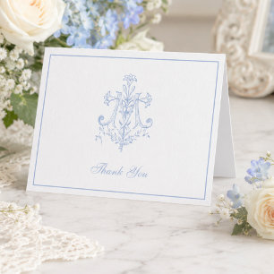 Cartão De Agradecimento Casamento Elegante Cruz Mariana Azul Religiosa
