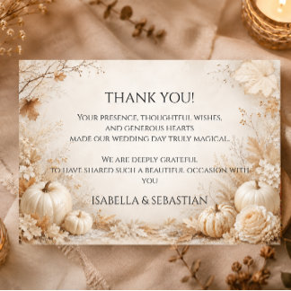 Cartão De Agradecimento Casamento Elegante de Abóbora de Outono