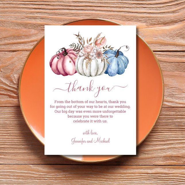 Cartão De Agradecimento casamento elegante de abóboras de aquarela do outo (Criador carregado)