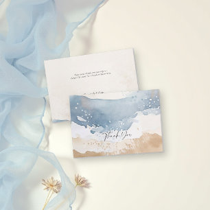 Cartão De Agradecimento Casamento Elegante de Areia de Onda de Praia Azul
