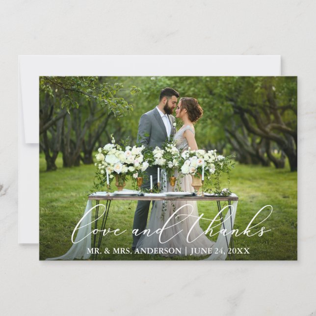 Cartão De Agradecimento Casamento Elegante de Caligrafia Obrigados (Frente)