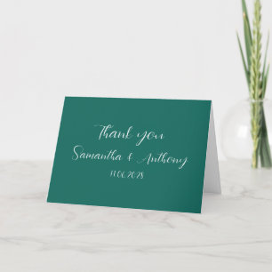 Cartão De Agradecimento Casamento Elegante de Casais de Caligrafia Verde E
