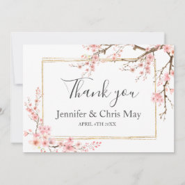 Cartão De Agradecimento Casamento Elegante de Cerejeira em Flor Obrigado