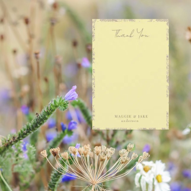Cartão De Agradecimento Casamento Elegante de Chinoiserie Amarela Obrigado (Criador carregado)