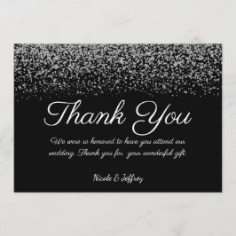Cartão De Agradecimento Casamento Elegante de Diamante Negro e Branco Obri