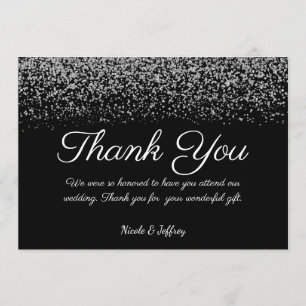 Cartão De Agradecimento Casamento Elegante de Diamante Negro e Branco Obri
