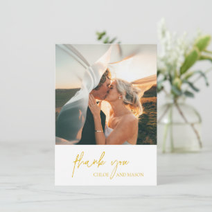 Cartão De Agradecimento Casamento Elegante de Foto Amarelo Clássico