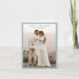 Cartão De Agradecimento Casamento Elegante De Foto Azul Com Mutação Simple