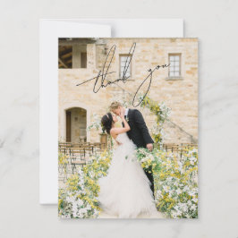 Cartão De Agradecimento Casamento Elegante de Foto Branco e Preto Clássico