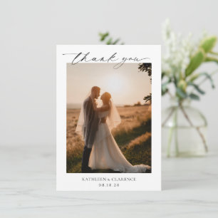Cartão De Agradecimento Casamento Elegante de Foto Branco e Preto Clássico