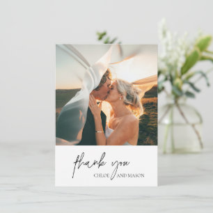 Cartão De Agradecimento Casamento Elegante de Foto Branco e Preto Clássico